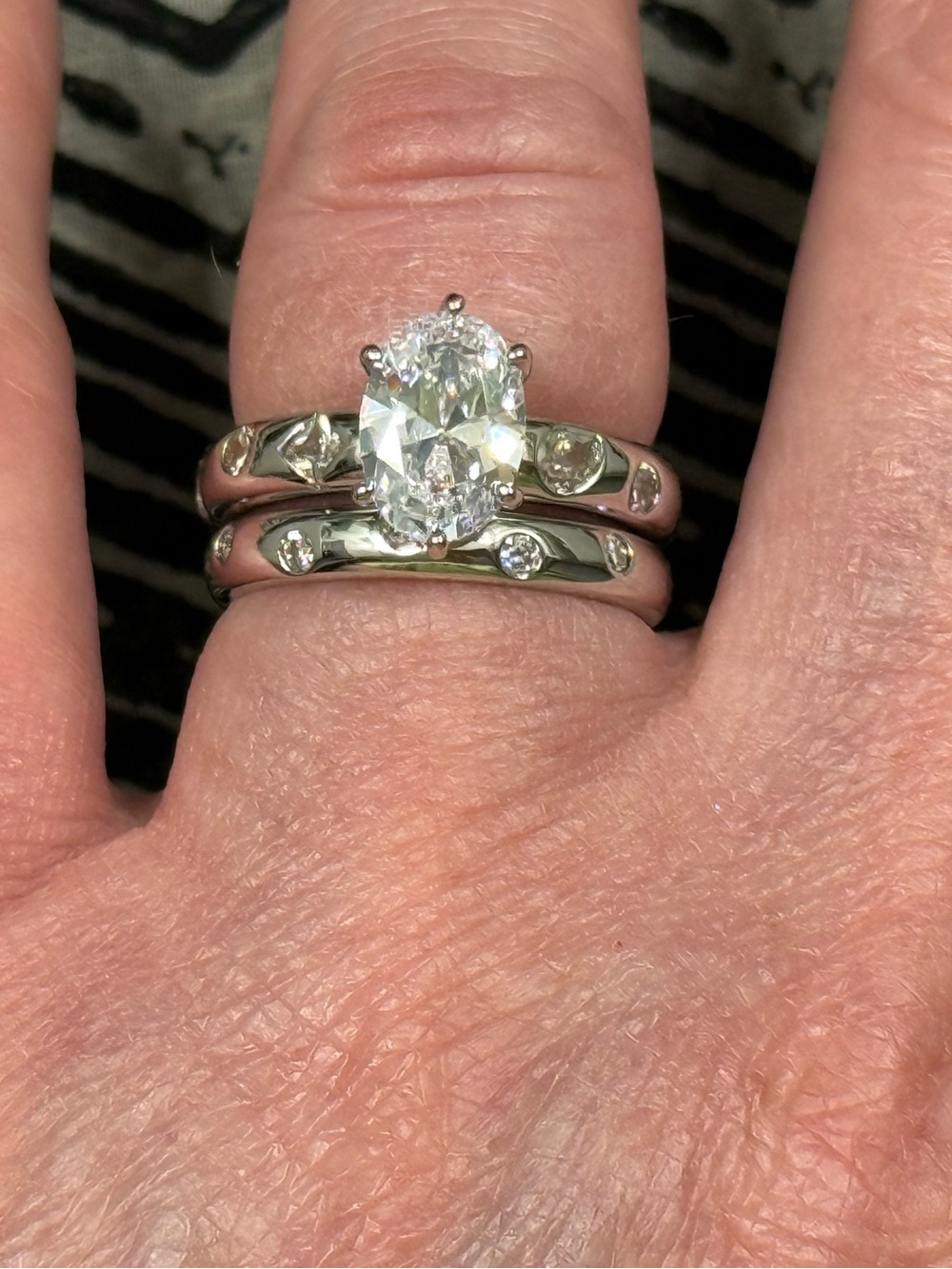 NWT-Oval SS Moissanite Wedding Set featuring flush bezel-set side stones